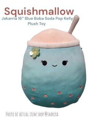 Squishmallow Jakarria Lg 16” Blue Boba Soda Pop Kelly Plushie Toy rare kids